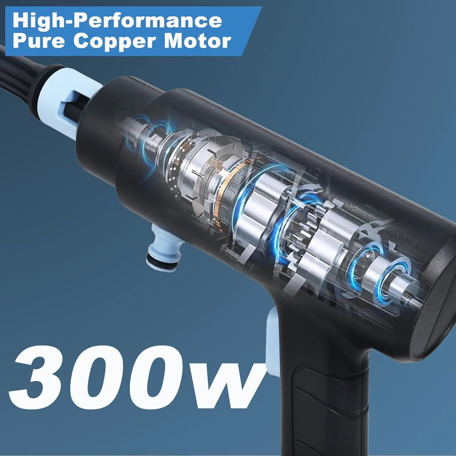 غسالة ضغط تعمل بالبطارية 1200 رطل لكل بوصة مربعة، بطاريات 2 × 1500 مللي أمبير في الساعة، خرطوم 10 أمتار، فوهة 6 في 1 #5