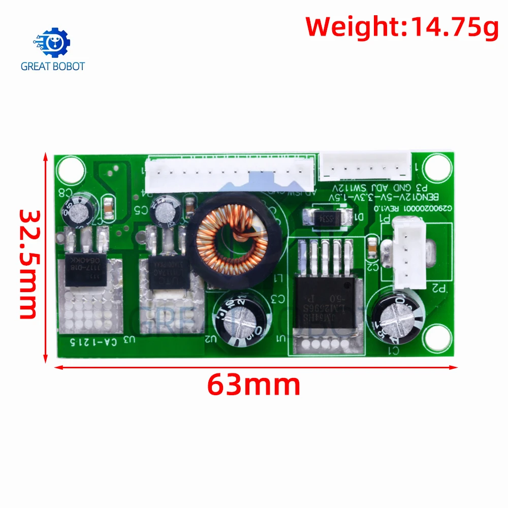 CA-1215 Multi-Output Voltage Conversion Board 12V to 5V/3.3V/1.5V Power Supply Module