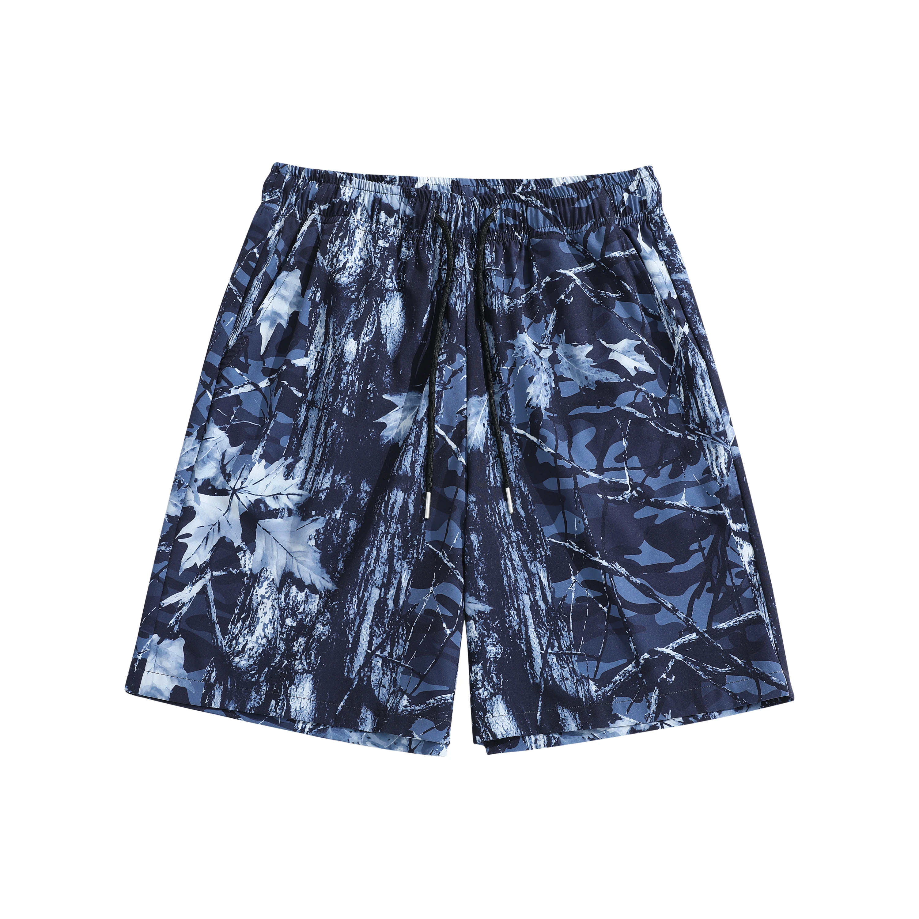 

Мужские повседневные шорты темно-синего цвета с узором в виде кленовых листьев и веток, свободного кроя, с завязками на талии, в азиатском традиционном стиле, для активного отдыха