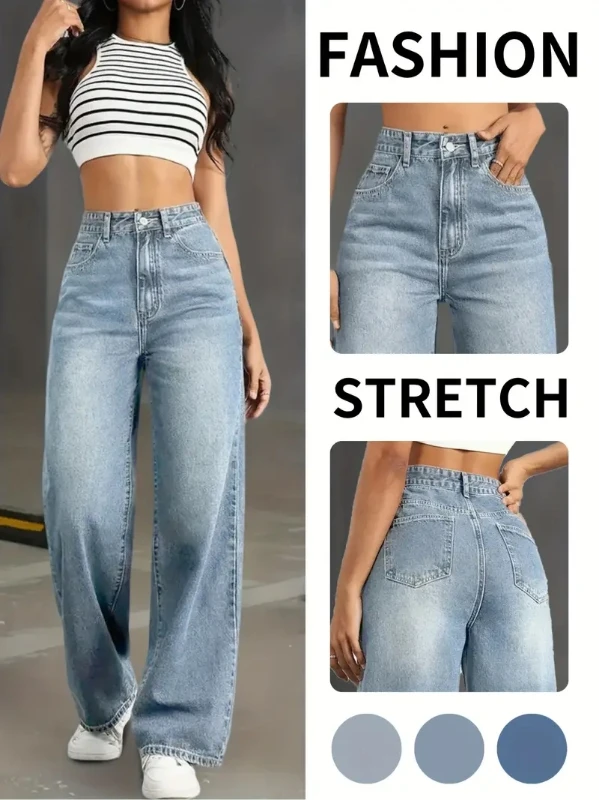 

2025 Light Blue American High Waist Retro Straight Jeans for Women All Seasons Casual Street Wear Suitable for All Seasons