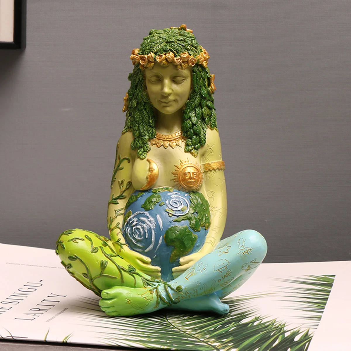 1pc Vibrant Millennium Gaia Green Earth Goddess of Nature Statue - Colorful Cartoon Decor for Indoor Spaces - ABS Material, Vari