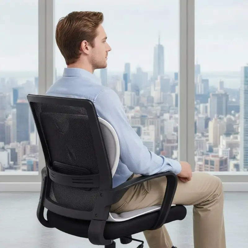 Ergonomic Lumbar Support Seat Cushion Non-Slip Bottom Orthopedic Back Pillow for Office Workers Car Drivers Pain Relief