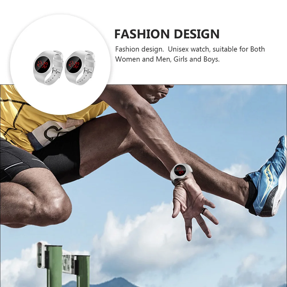 2Pcs LED Electronic Watch Unisex Comfortable Wear One Button Adjust Clear Display Student Gift White