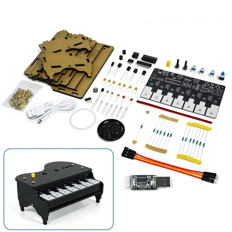 T24C DIY Kit Electronic Keyboard Supports Graphical Programming 12 Sound Effects+ 7 Music Tracks LED Lights Practice