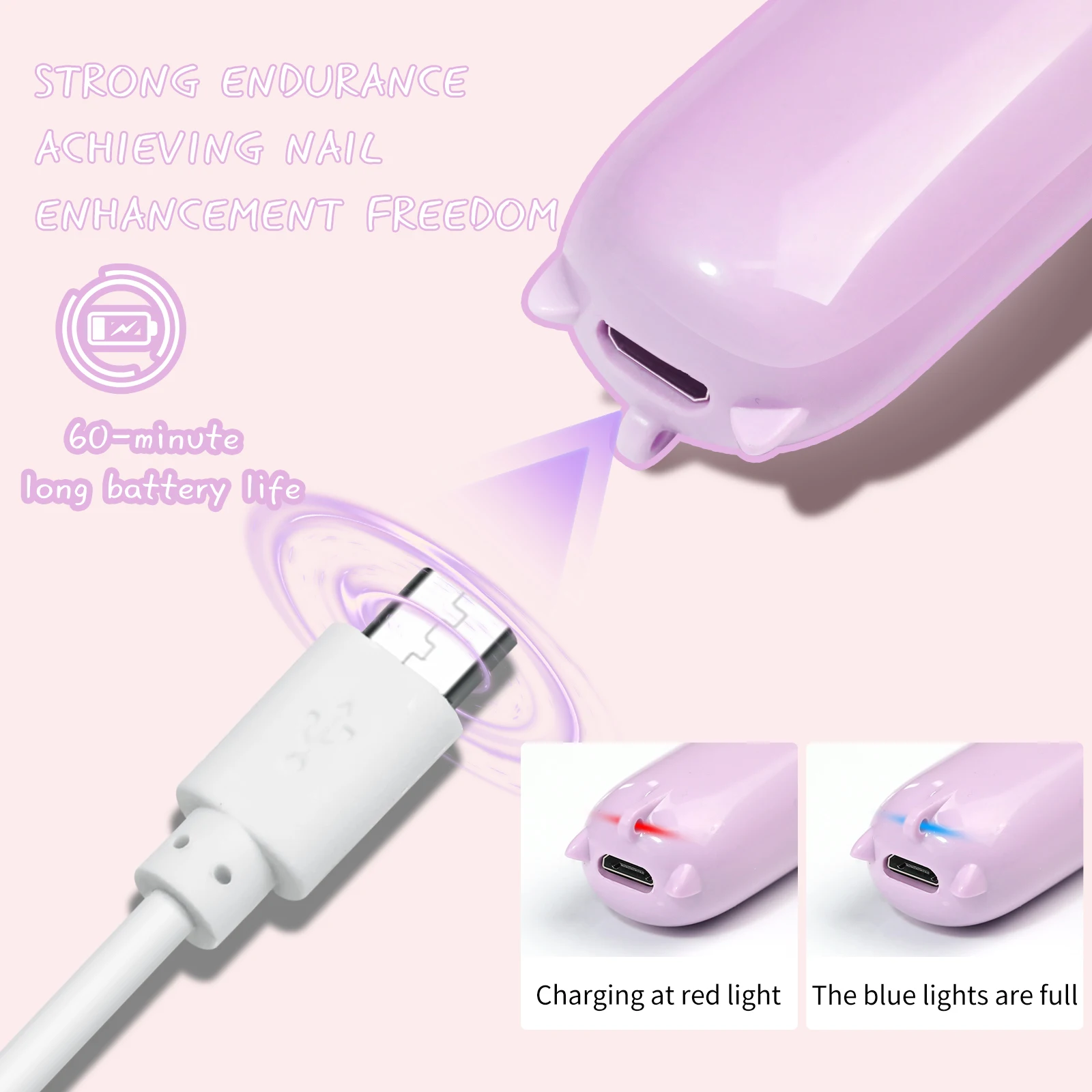 Mini Lampka UV LED do Paznokci Ręczna do Suszenia Lakieru Hybrydowego Przenośna USB Śliczne Kocie Uszy Długotrwałe Akcesoria do Salonu Domowego