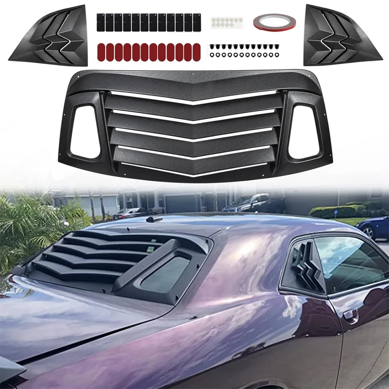 Rear and Side Window Louvers for Dodge Challenger 2008-2023 Windshiled Scoop Louvers Sun Shade Cover ABS Matte Black