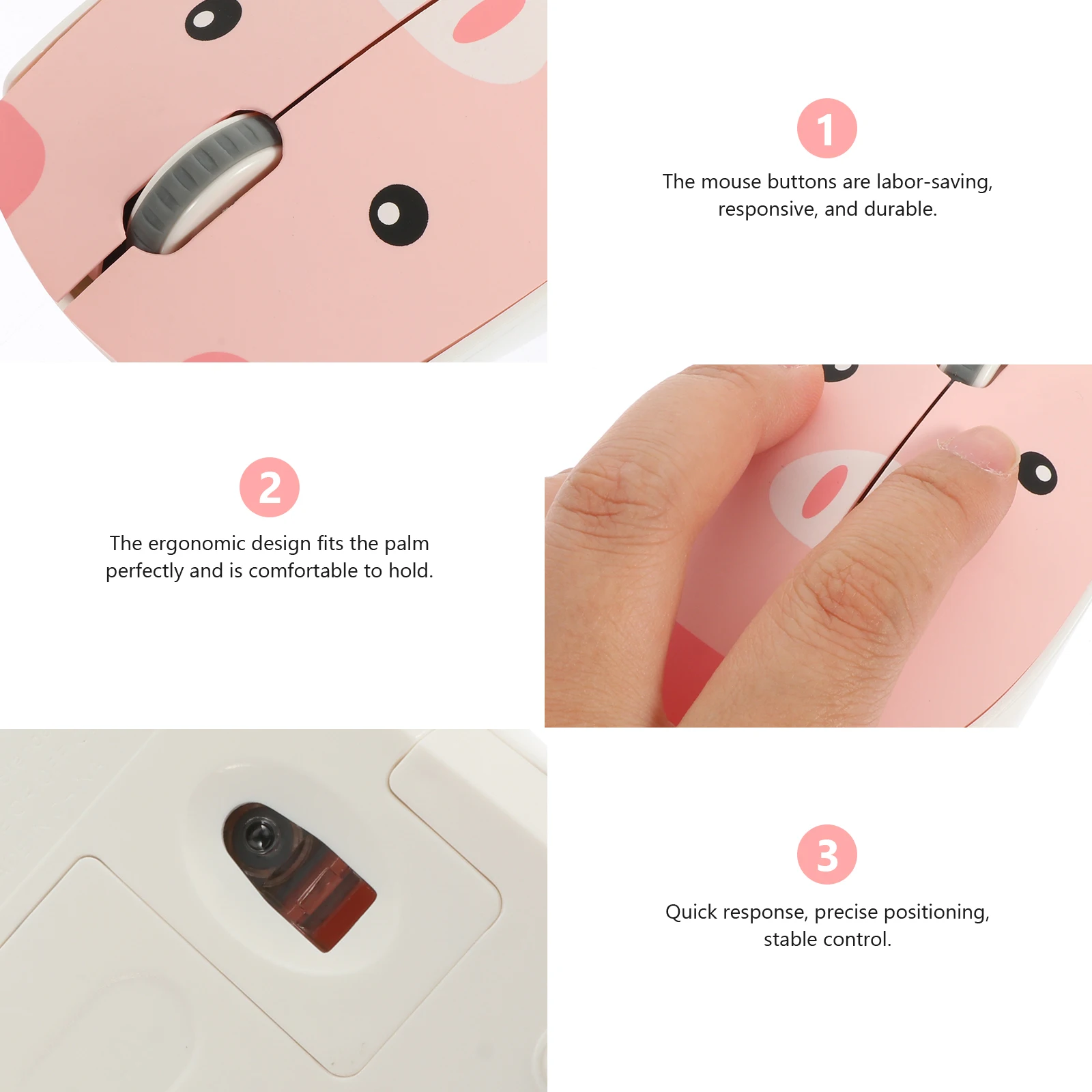 

Wireless Mouse 2.4Ghz Pink Panda Cartoon Silent Optical Office Laptop Mute Computer Ergonomic Portable Lightweight Responsive
