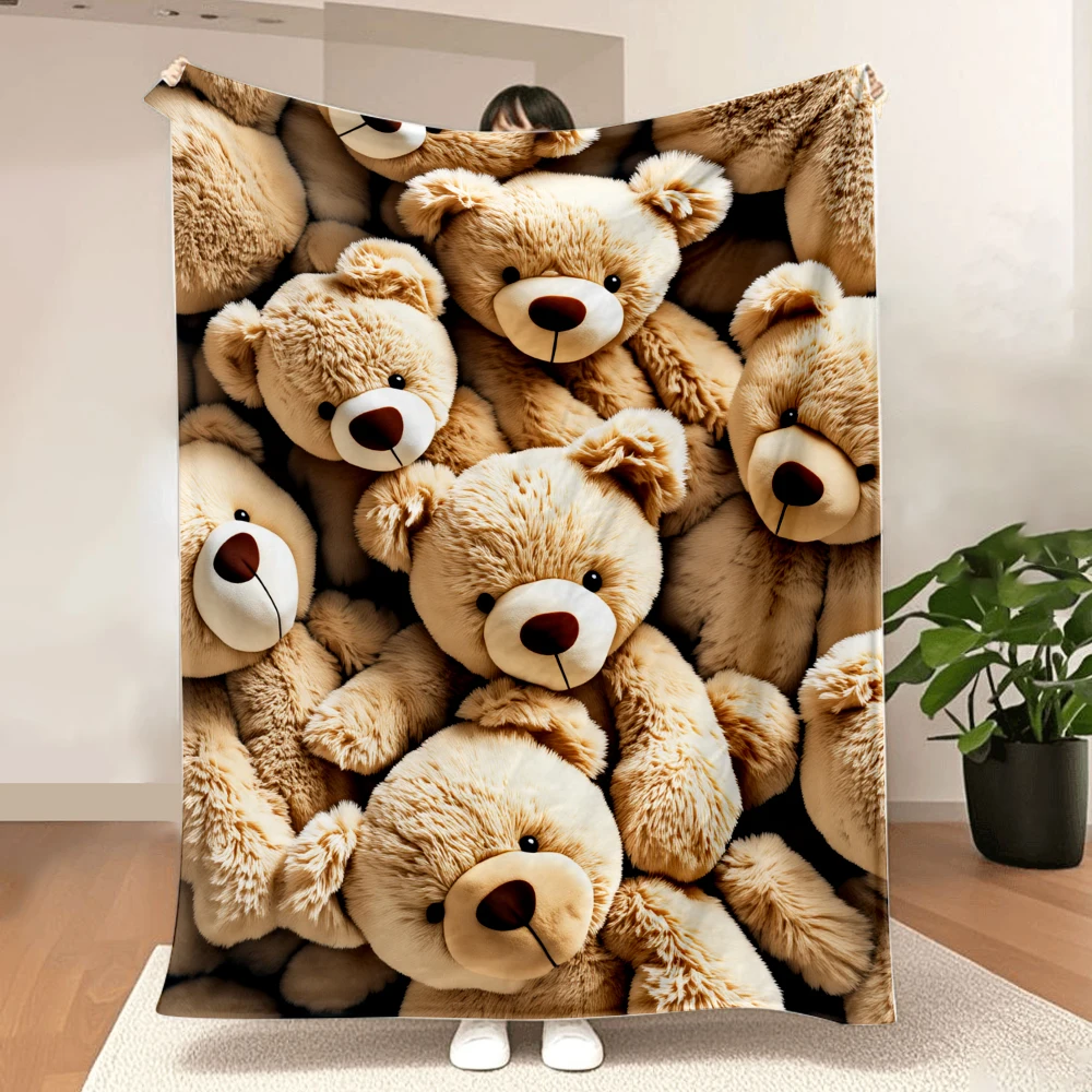 1PC adorable teddy bear print blanket-made of soft, fluffy flannel, perfect for a sofa, bed or lounge chair. Ideal for comfortab
