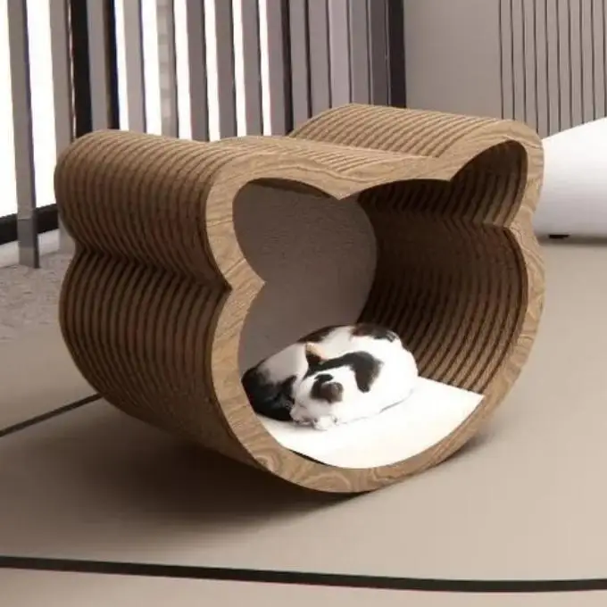 

Уникальный деревянный журнальный столик в форме кошачьей головы с функциональным пространством для питомца внутри, мебель для дома из натурального дерева