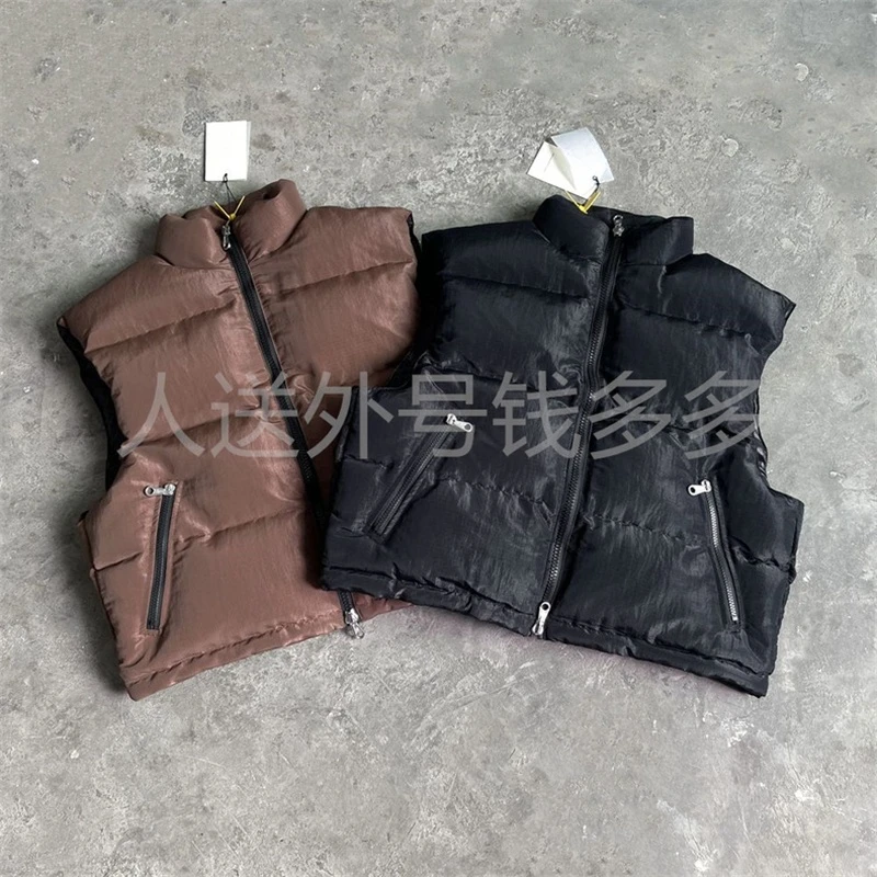 

25ss CB Black Vest Jackets Top Quality Oversized Glossy Zipper Cotton Coat Coffee Color Jackets