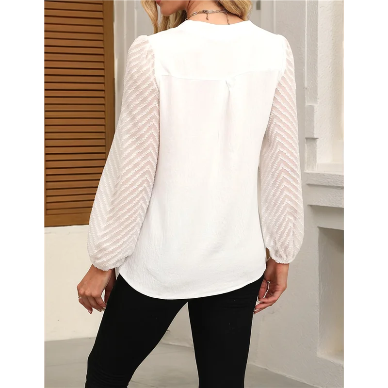 ASDS-dames tops chic casual pure lange mouwen V-hals shirts losse flowy chiffon zakelijke werkblouses