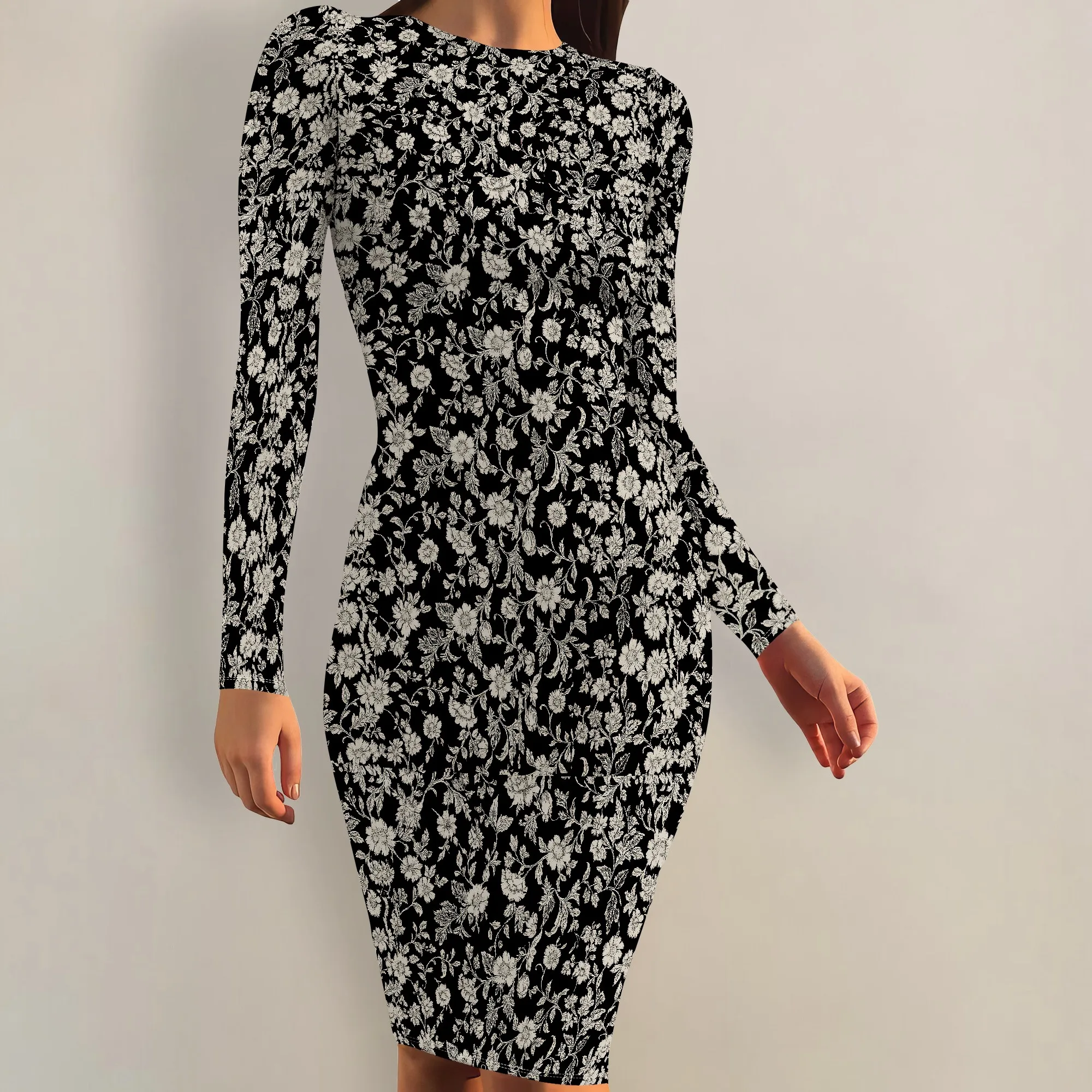 ชุดเดรสบอดี้คอนสําหรับผู้หญิงเซ็กซี่ Midi แขนยาววันที่ Night แขนกุด Club Party Casual Maxi Dress
