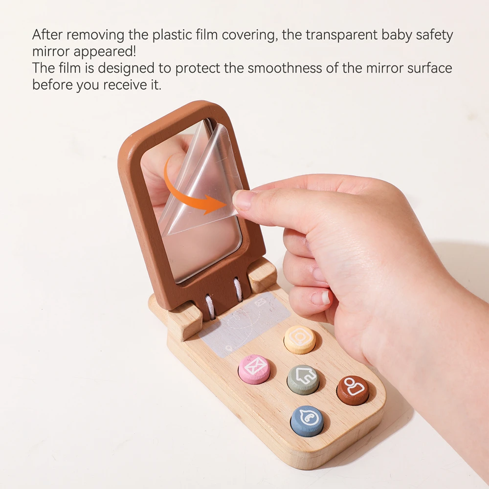 Baby Wooden Bear Phone Teether Toy Telephone Sleeping Pacifier Teething Flip Simulation Phone Toys Early Educational Toy Gifts