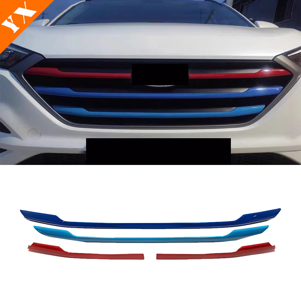 For Hyundai Tucson 2015-2018 Accessories ABS Chrome Black Car Front Center Grille Hood Engine Decor Sticker Shell Cover Moulding