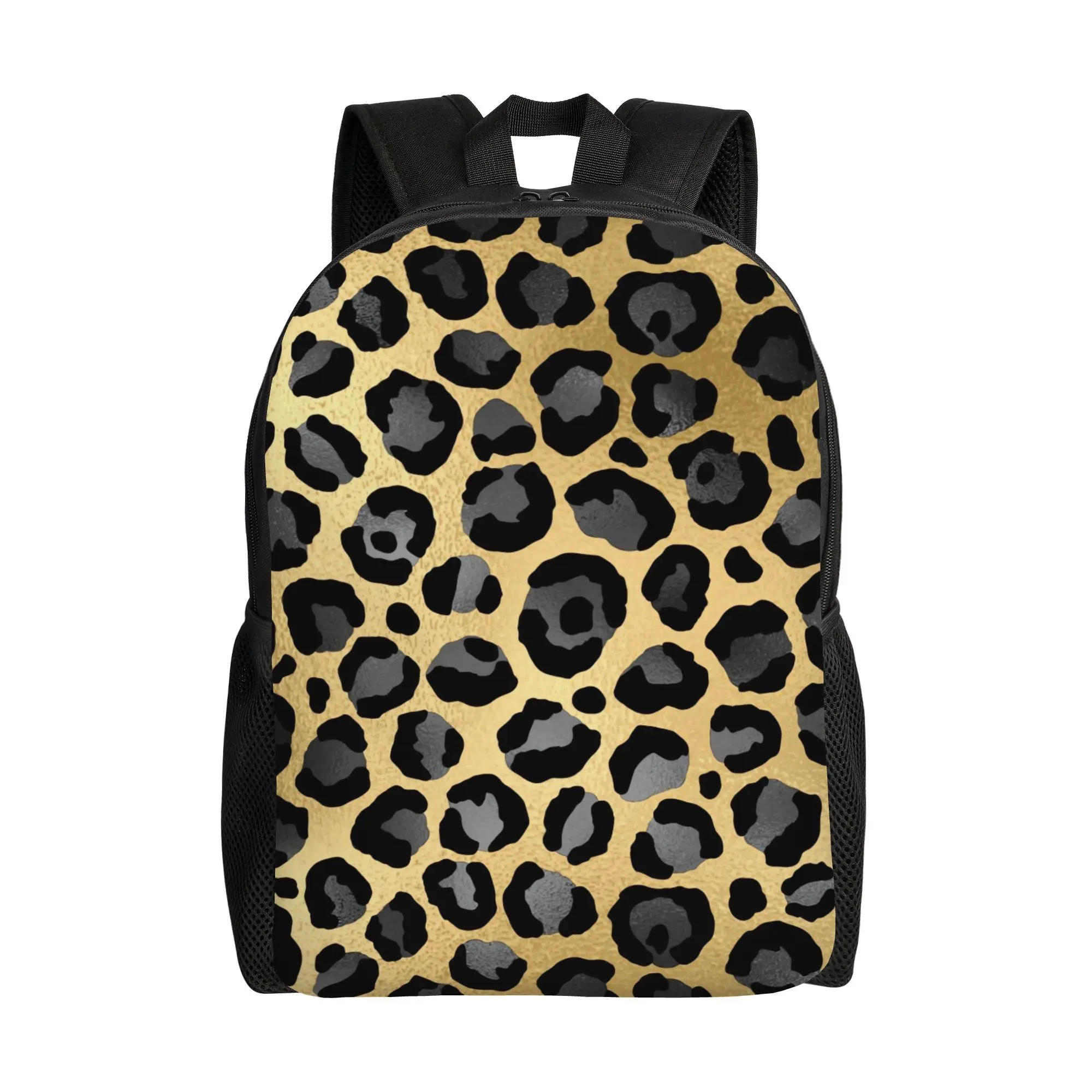

S & S Charcoal Grey Leopard Print Backpack - Gold Black, Single Layer with Gold Hardware, Stylish Casual School Bag