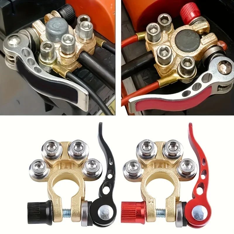 2-Pack Durable Brass 4-Way Quick Release Battery Terminal Connectors - Corrosion-Resistant Battery Cables & Connectors for Car