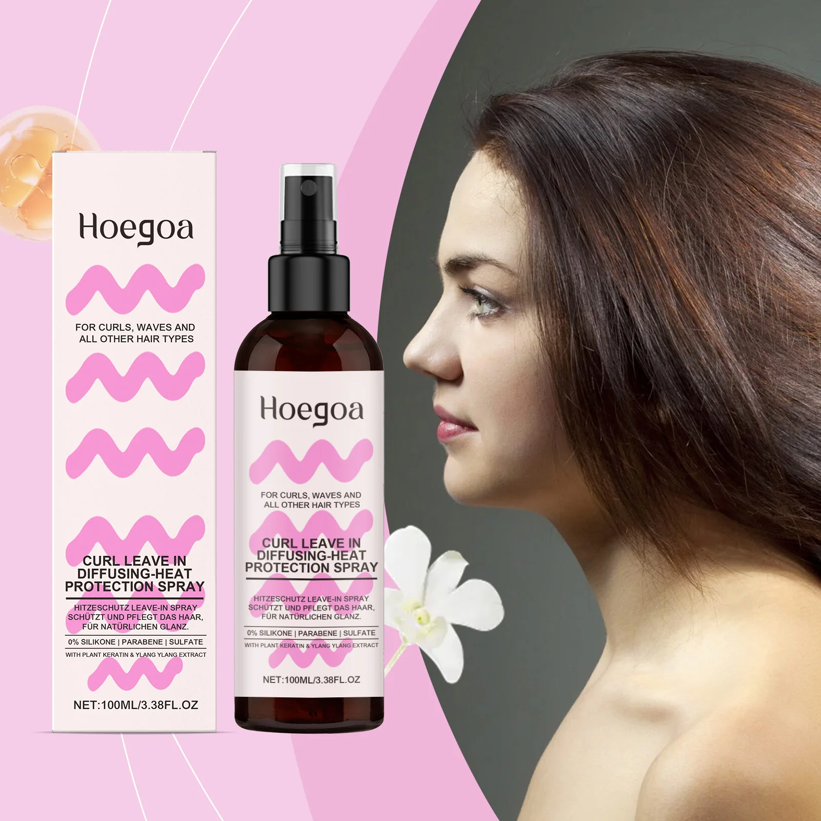 

Curly Hair Styling Spray - 100ml Moisturize, Define Curls, Anti-Frizz, Long-Lasting Hold, Natural Shine, Non-Sticky Volume Boost