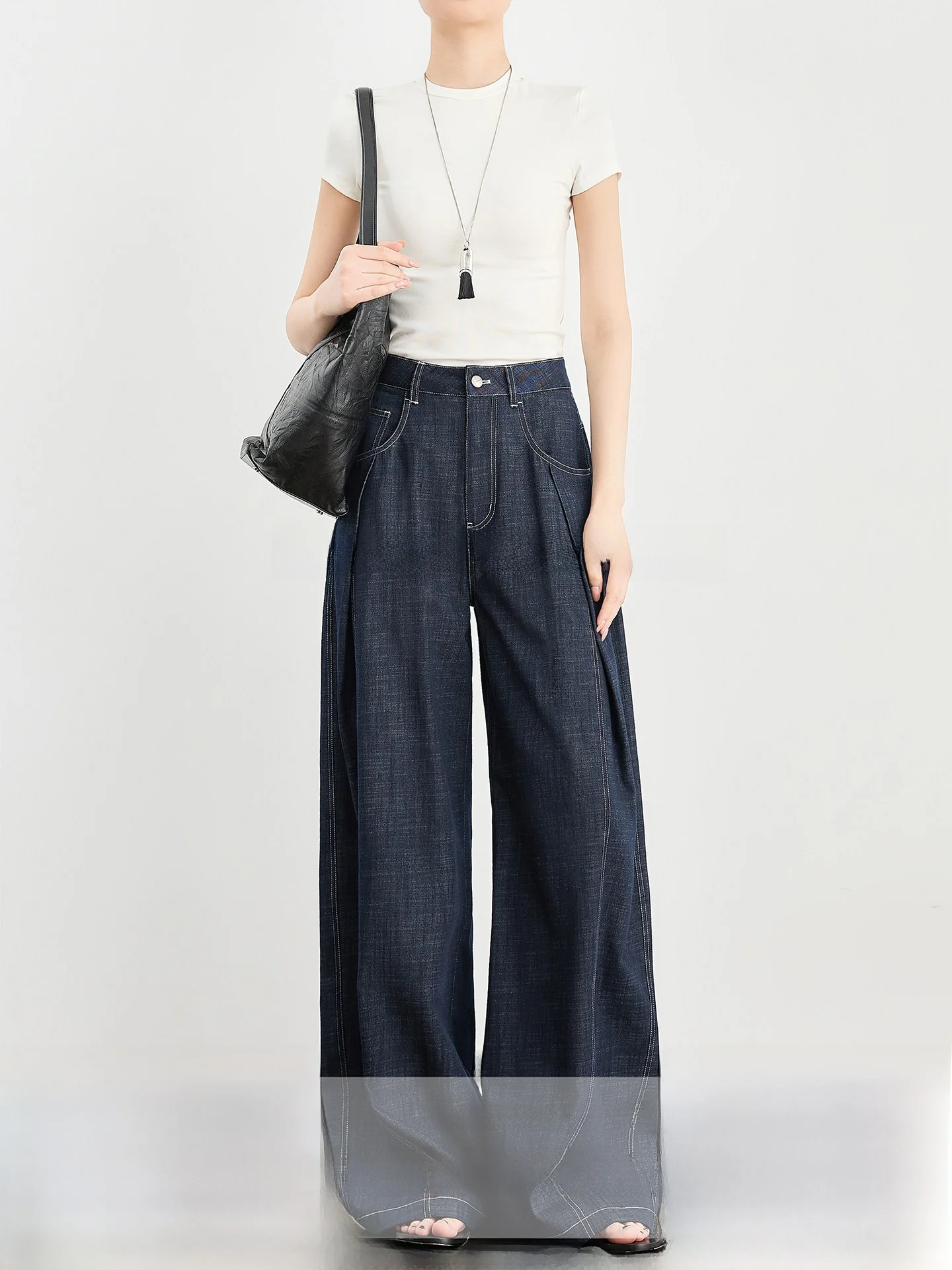 

High Waist Straight Leg Jeans Women's Extended Drapey Wide Leg Pants Spring FAESSLIN Premium Denim Simulation Blue Jeans