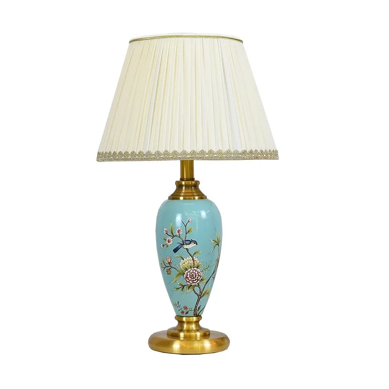 ABEL American Flower and Bird CeramicTable Lamp Creativity Living Room Bedroom Study Hotel engineering Desk Light