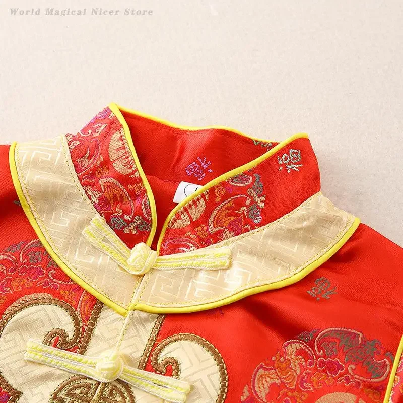 

Одежда Тан в китайском стиле для маленьких детей, весенний праздничный новогодний комплект ханьфу, костюм Тан для новорожденных, детские винтажные топы с длинными рукавами, брюки