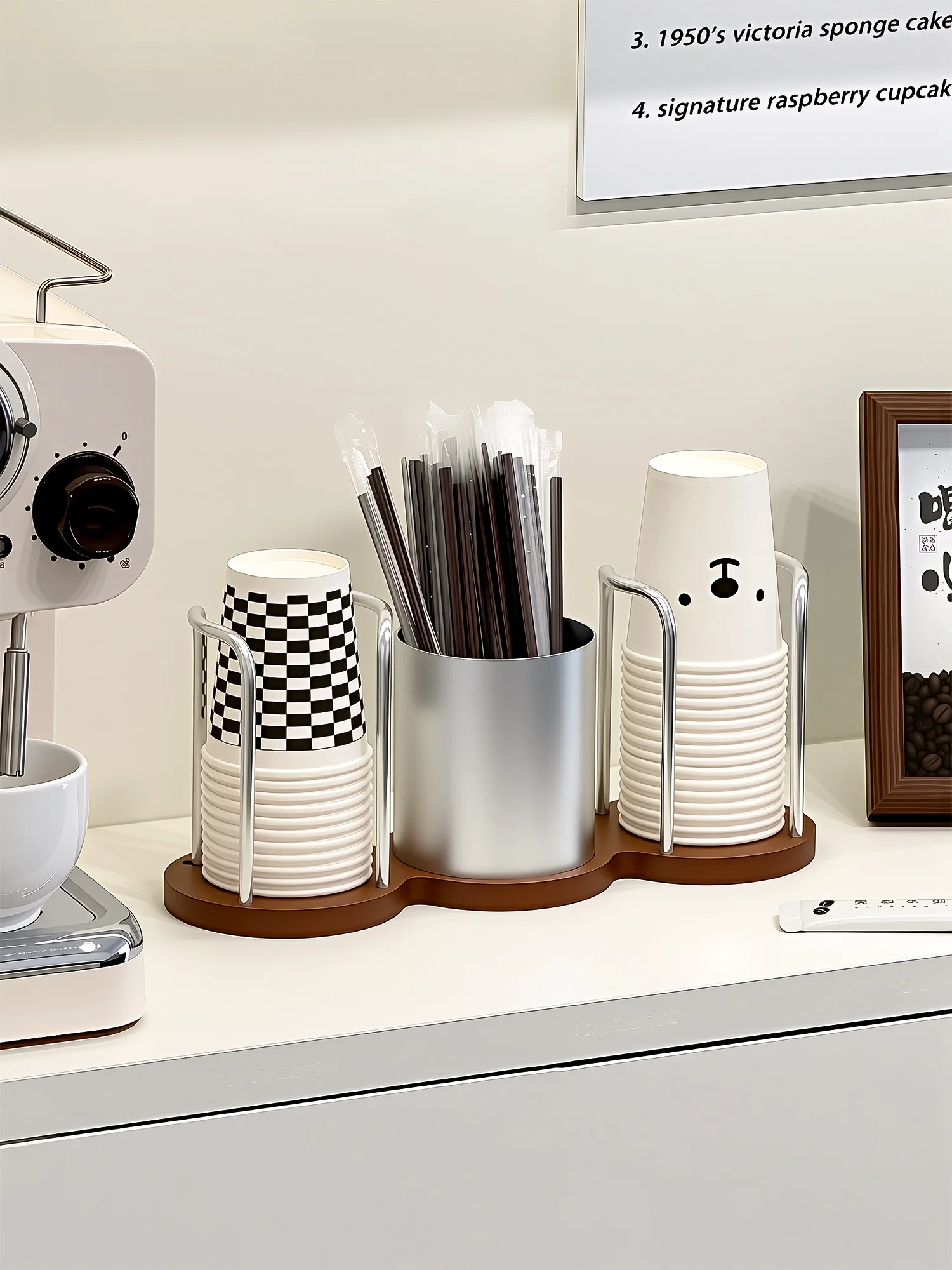 disposable-cup-holder-paper-cup-stand-tea-table-storage-rack-coffee-cup-holder-wooden-material-rural-style-no-brand