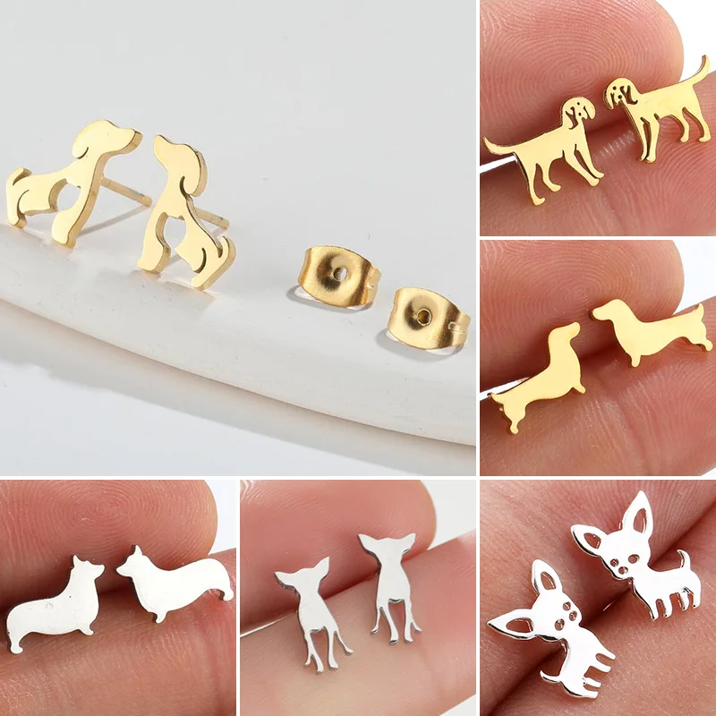 Corgi Dog Earrings for Women Stainless Steel Sausage Pomeranian Chihuahua Dachshund Pet Earrings Paw Print Small Animal Jewelry