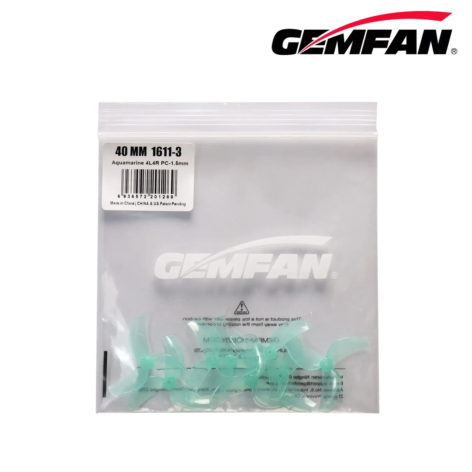 Gemfan 1611-3: 40mm, 1.1in Pitch, 0.34g Ultra-Light, 1/1.5mm Bore, PC, 4CW 4CCW Pack, for 0802-1102 Motors & 40-80g Quad