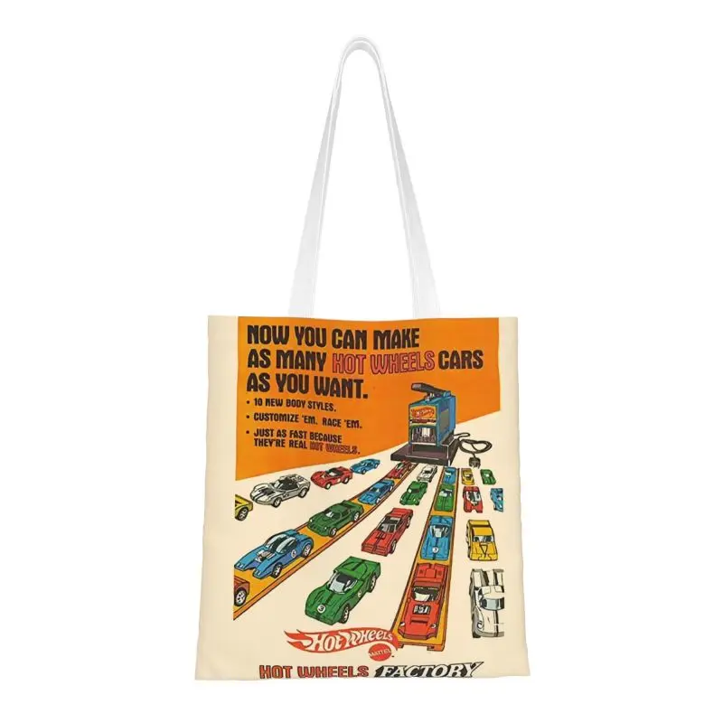 Hot Wheels Factory Grocery Shopping Tote Bags Women Funny Cartoon Sport Car Canvas Shoulder Shopper Bags Big Capacity Handbags