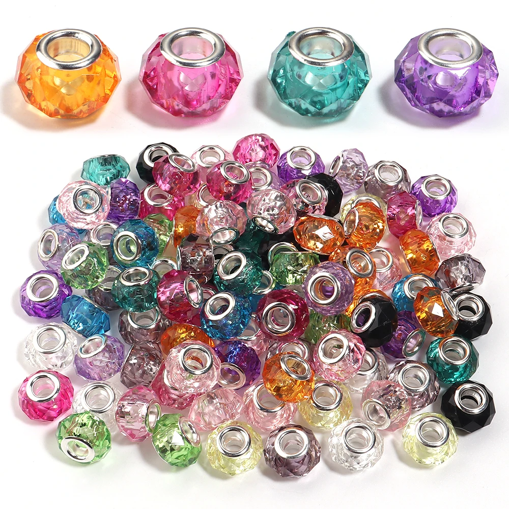 20 Stück/Set Transparente Farbige Harzperlen mit Facetten, Großloch-Abstandsperlen für DIY-Anhänger, Armbänder, Schlüsselanhänger und Zubehör