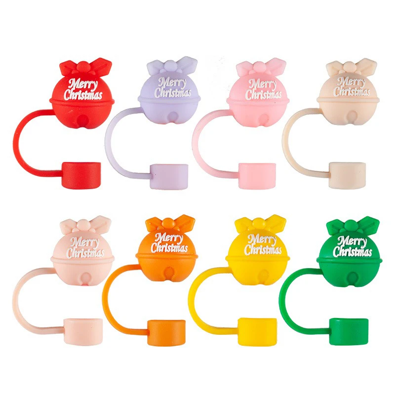 Christmas Carnival Bells Dust Straw Cap Cute 3D Removable Silicone Straw Cover For Stanley Tumbler Cups Accessories Kawaii