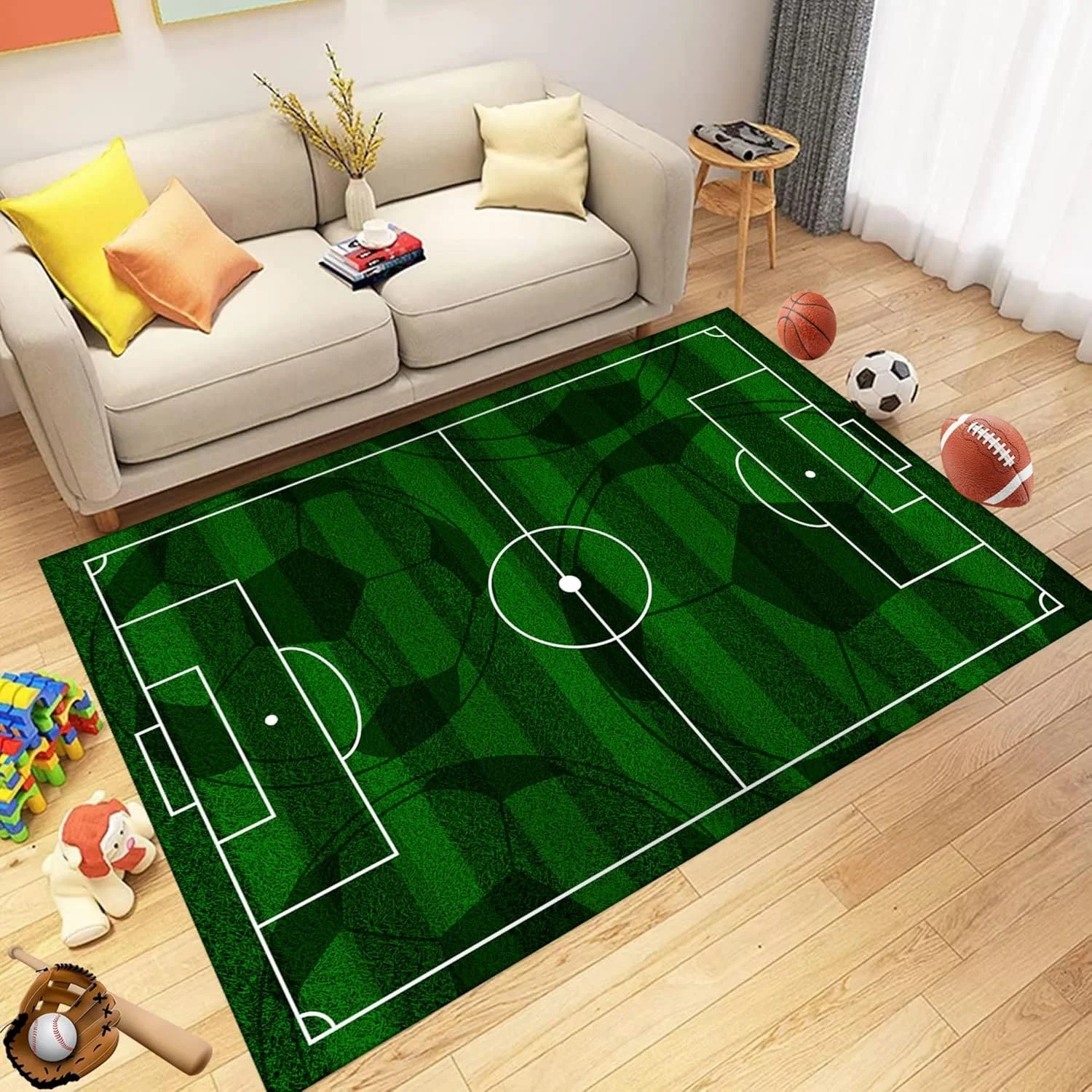 Basketball Court Area Rug Non-Slip Basketball Field Carpet Kid Basketball Sports Rugs Floor Mat for Living Room Playroom Decor view 6
