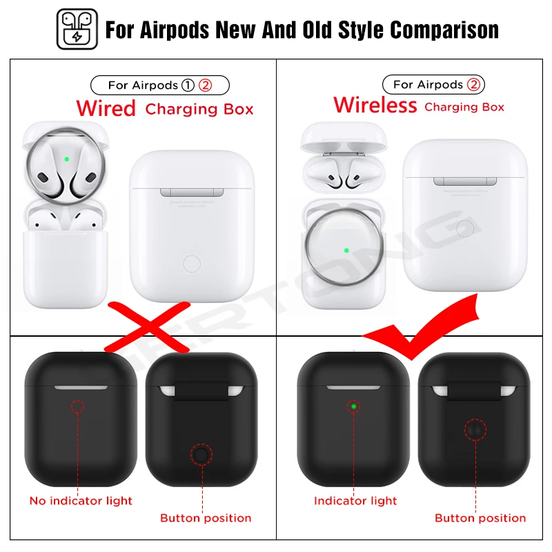 Funda protectora de silicona para Airpods 2, funda para auriculares inalámbricos con Bluetooth, para Apple Airpods 2