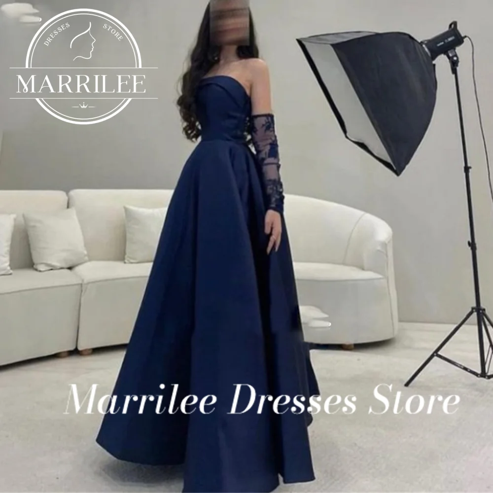 Marrilee Customized Elegant A-Line Floor Length Stain Evening Dresses Formal Occasion Strapless Sleeveless Prom Ball Gowns