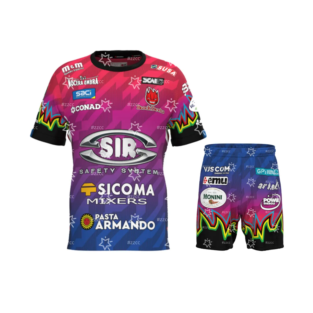 25-26 Sir Safety Perugia Home volleyball jersey Training kit Men's shorts Summer Sports  Men's T-Shirt Kid's Clothing Tee Woman