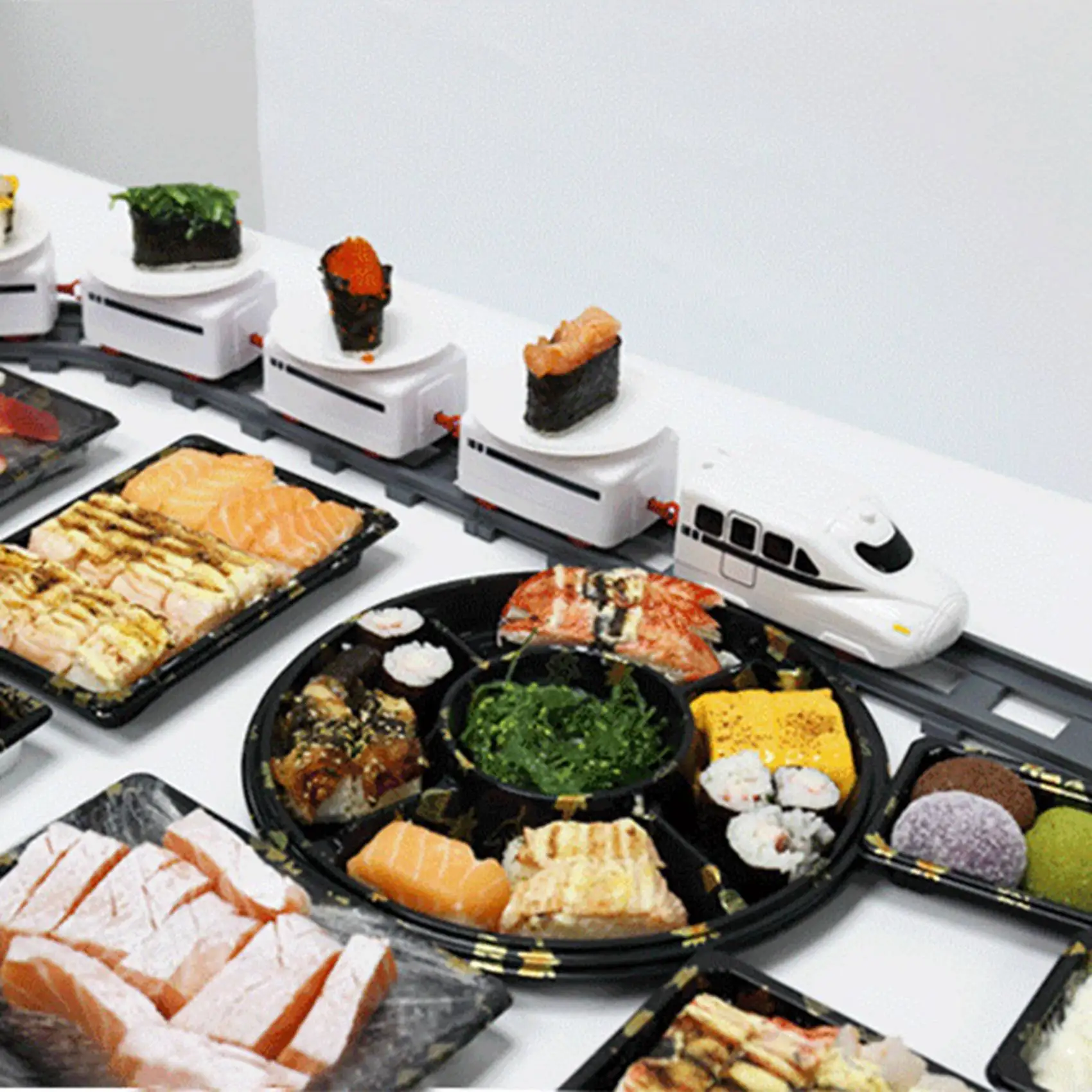 YSUN-2X Sushi Train Rotary Sushi  Track Conveyor Belt Rotating Table Kid Food Train Set DIY Sushi Making Family Party B