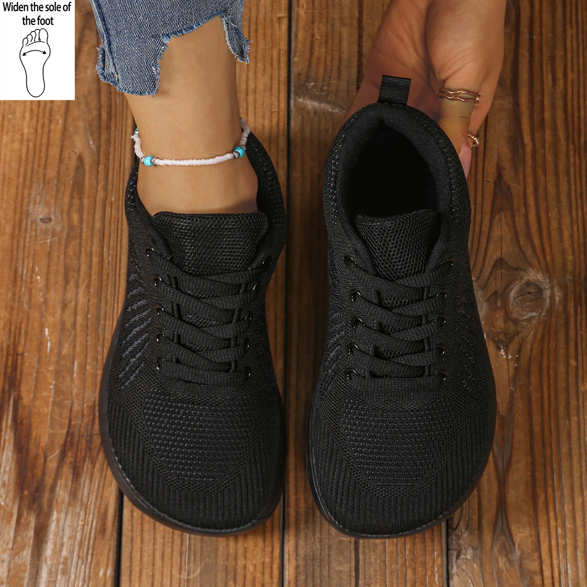 Ladies' Fat Wide Last Outdoor Sports Shoes Solid Color Stripes Breathable Front Strap Suitable for Outdoor Sports