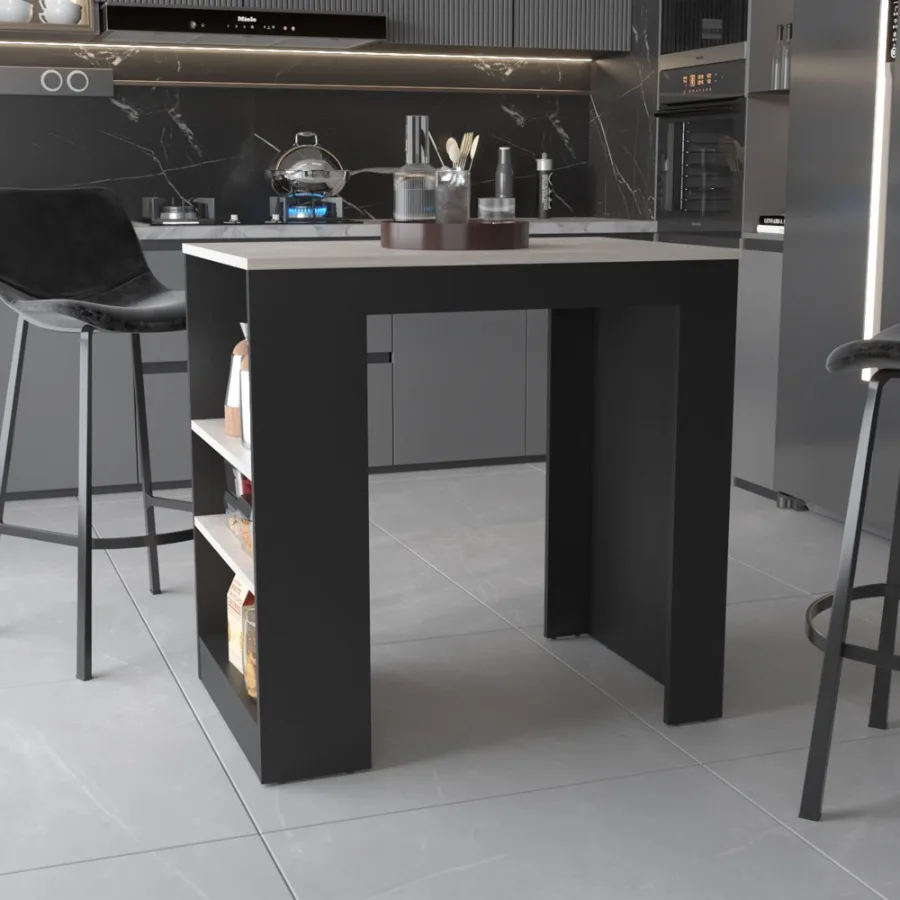 

Highlands Kitchen Island with Storage Base in Black and Ibiza Marble