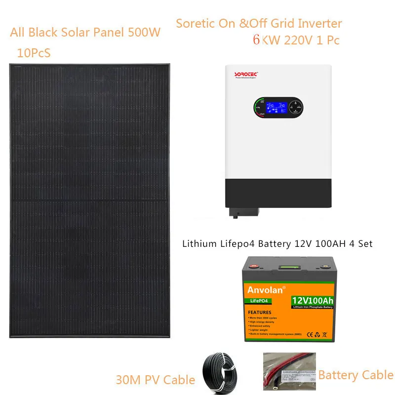 

6000W 230V Solar Panel Kit Complete With Lifepo4 Lithium Solar Battery Hybrid Inverter Home On& Off Grid Car Camping Caravan