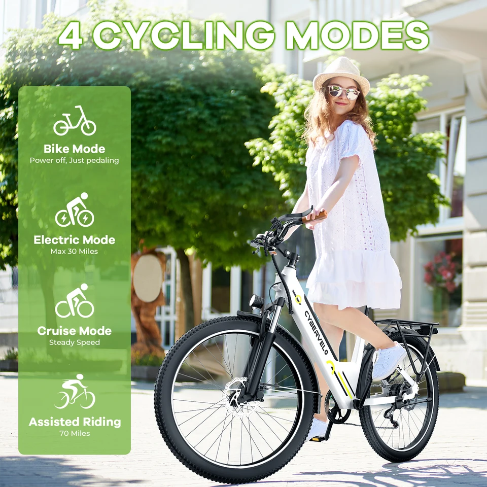 Cybervelo EK2 1000W Peak Electric Bike for Adults, 26 Inch Step-Thru Urban Commuter Ebike, Built-in Removable Battery, 7-Speed City Travel E-Bicycle image 14