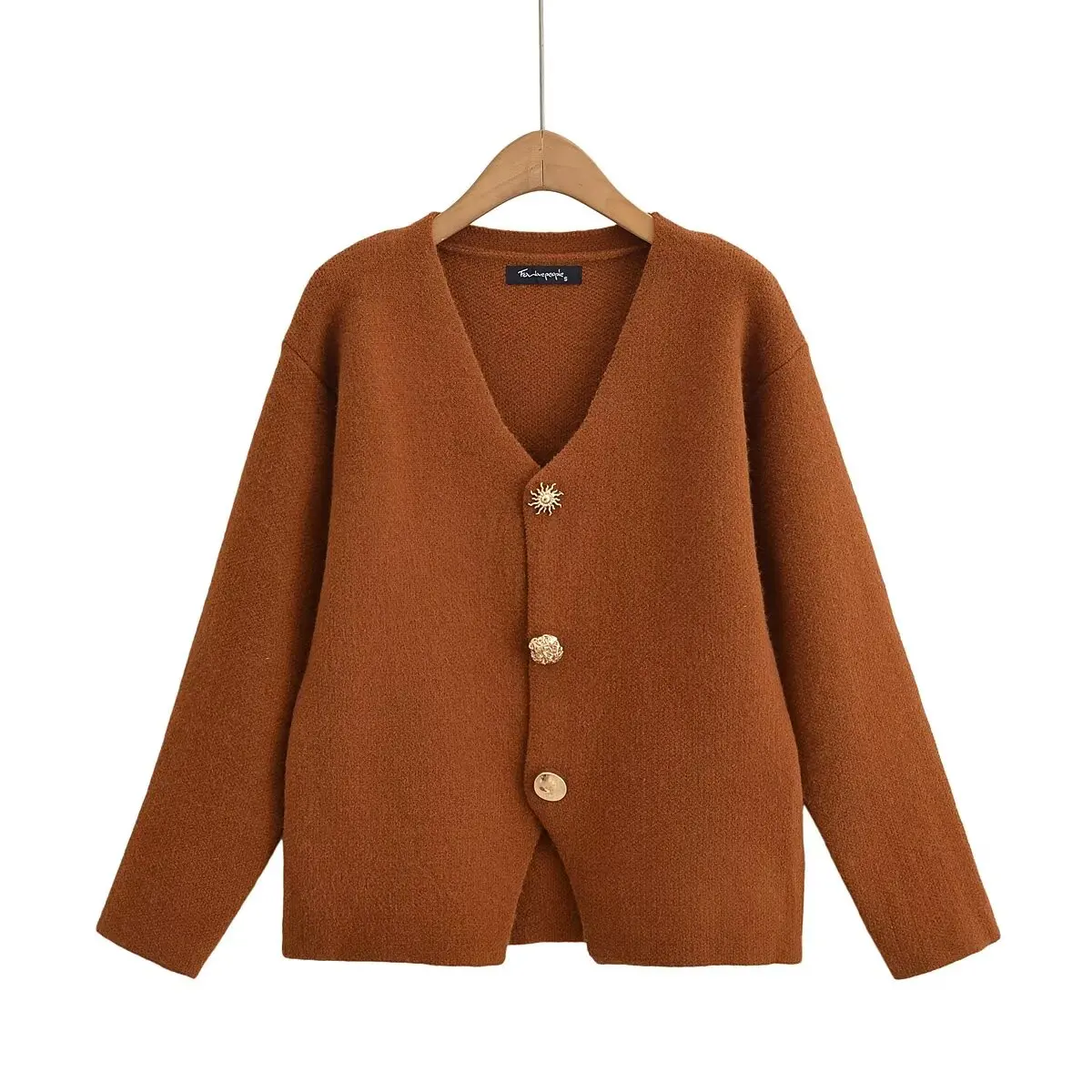 

Women 2025 Autumn Long Sleeves Single Breasted Sweater Fashion Elegant V-neck Solid Knitted Cardigan Female Chic Knitwear