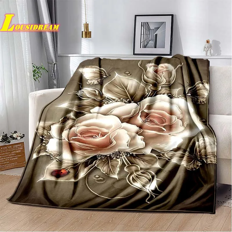 3D Butterfly Flower Print Blanket Beautiful Soft Comfortable Flannel Blanket Home Travel Lightweight Quilt Sheet Birthday Gift