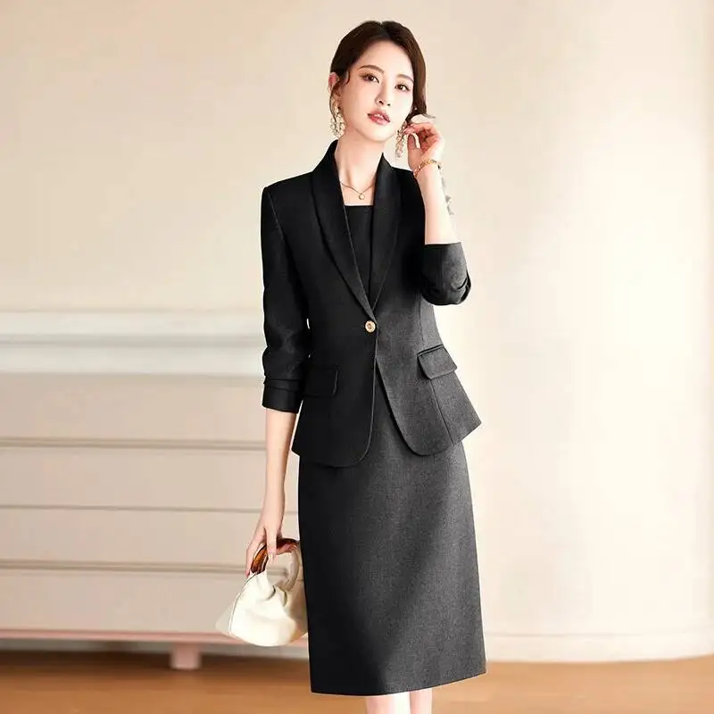 Blazers de negócios femininos de tecido de alta qualidade com vestido e jaquetas casaco profissional escritório trabalho wear senhoras roupas de carreira