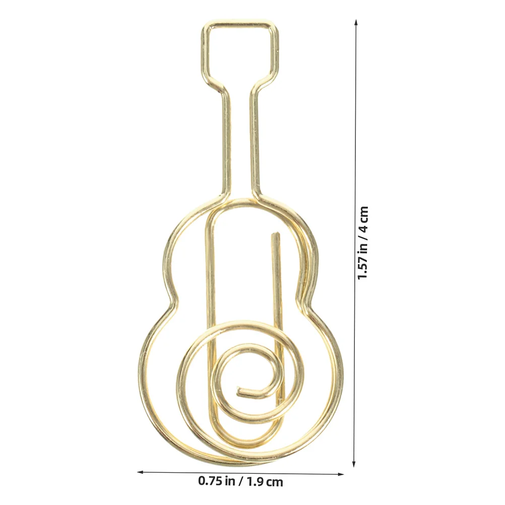 30Pcs Guitar Shape Paper Clips Creative Metal Bookmarks Mini Gold Clips for Office Stationery Book Dividers Page Markers
