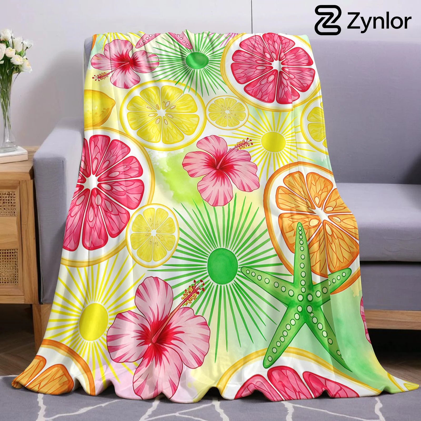 Tropical Citrus Hibiscus Lightweight Microfiber Soft Christmas Fleece Blanket Warm Cozy Throw for Sofa Office Travel All Season