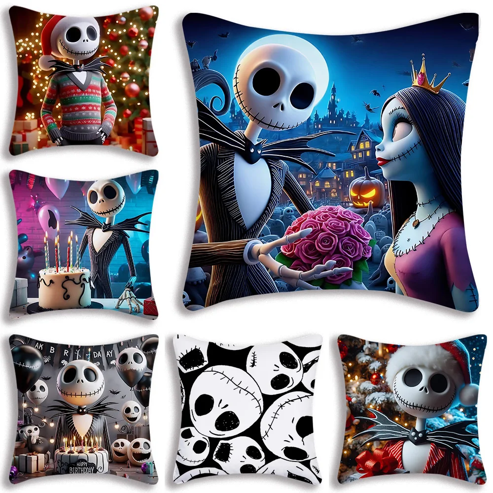 Jack Skellington Cartoon Pillow Covers Cartoon Disneys Sofa Decorative Home Double-sided Printing Short Plush Cute Cushion Cover