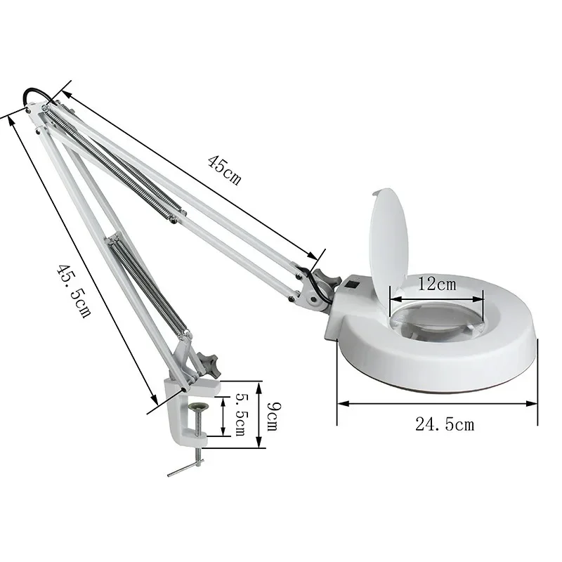 LT-86A Clip Desktop Magnifying Glass LED Reading Lamp, 3X Magnification, Adjustable Arm, Bright Illumination