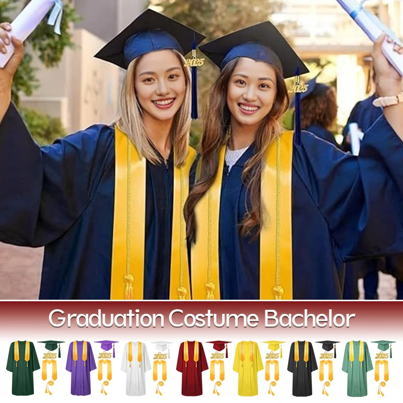 

4 Pcs/Set Kids Adult Bachelor Uniform Suit With Hat Tassel Rope College Graduation Gowns Robe 2025 Graduation Stole Tassel Set