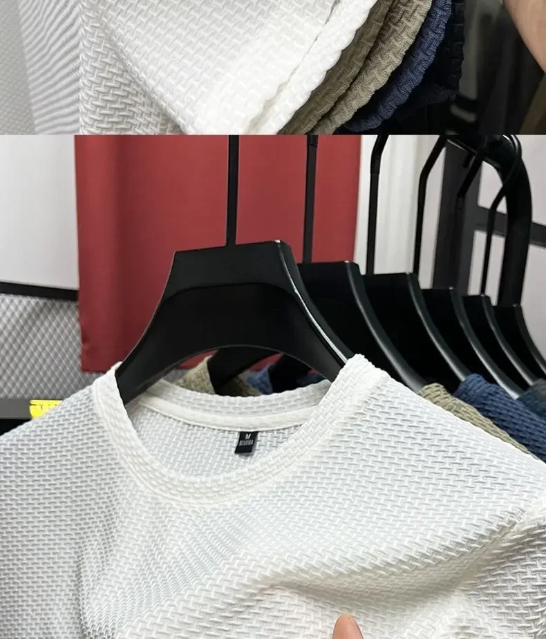 Herren High-End Eisseide Mesh T-Shirt Sommer Kurzarm Rundhals T-Shirt Mann Halbarm Dünnes Einfarbiges Sport-Oberteil – Detail 4