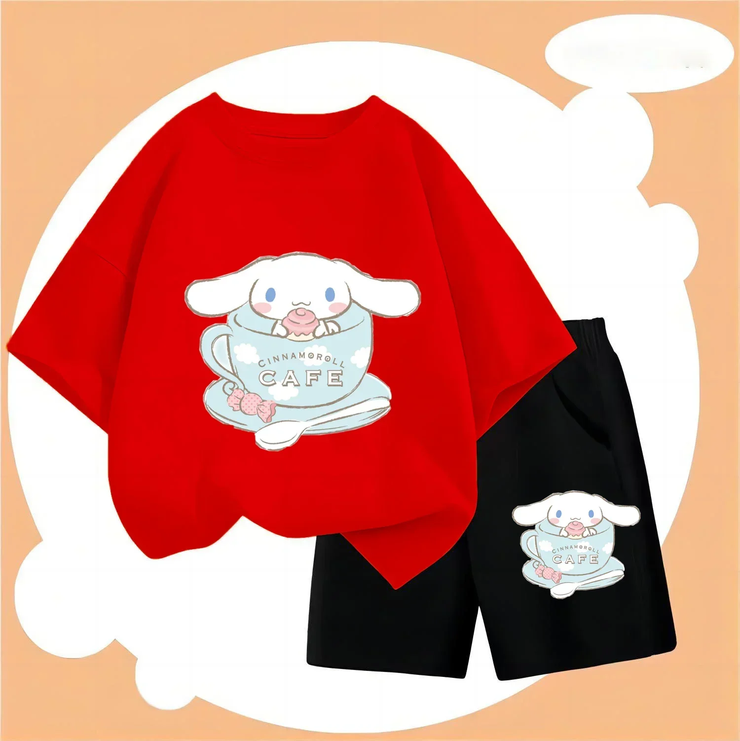 Sanrio Kids T-Shirt Shorts 2Pc/Sets Anime Kuromi Cinnamorol Cartoon Toddler Baby Boys Girl Clothes Tracksuit Sportswear Casual