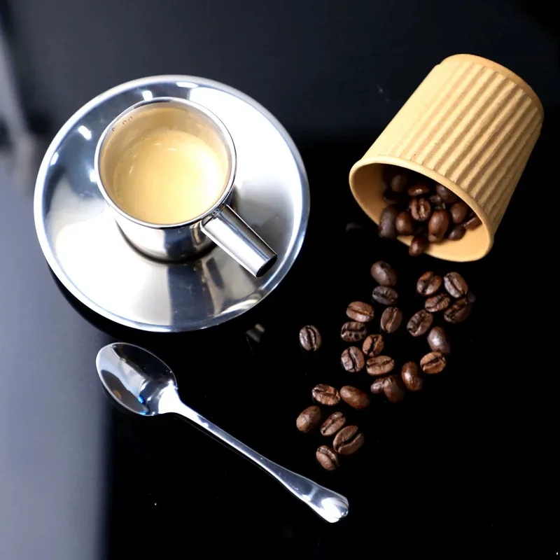 2 pack Stainless Steel Coffee Cups ,Coffee Mugs with Saucer Double Walled Coffee Mugs Drinkware for Latte, Cappuccino, Milk, Tea - view 6